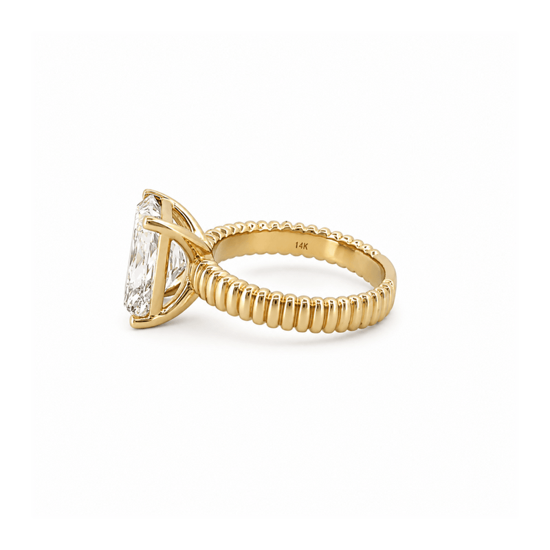 14K Gold 4.00 Carat Lab Grown Radiant Ribbed Solitaire Engagement Ring