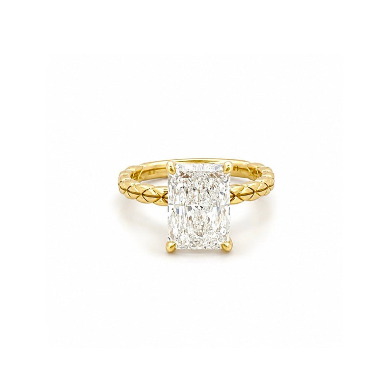 14K Gold 4.00 Carat Lab Grown Radiant Textured Solitaire Engagement Ring