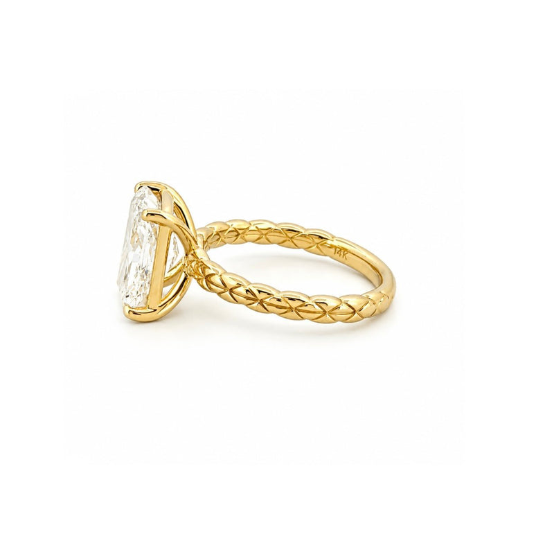 14K Gold 4.00 Carat Lab Grown Radiant Textured Solitaire Engagement Ring