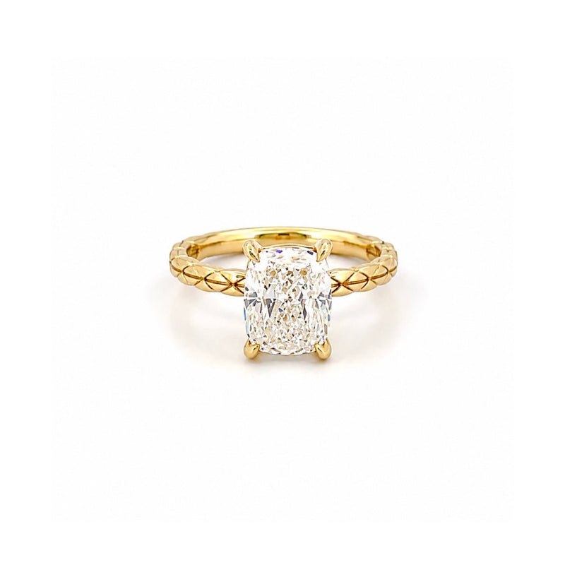14K Gold Carat Lab Grown Elongated Cushion Textured Solitaire Engagement Ring