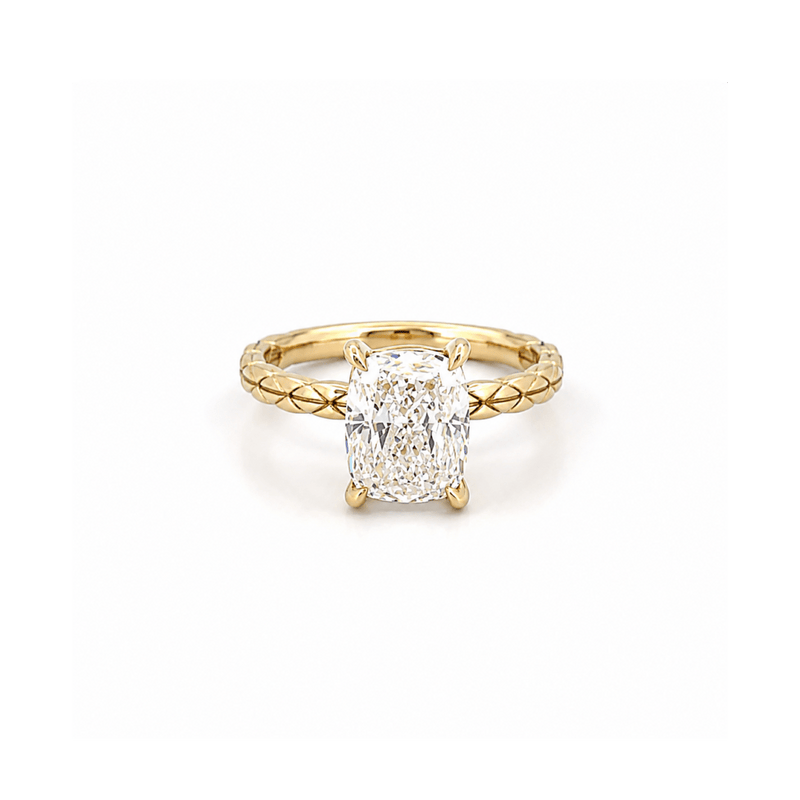 14K Gold 3.00 Carat Lab Grown Elongated Cushion Textured Solitaire Engagement Ring