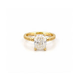 14K Gold Carat Lab Grown Elongated Cushion Textured Solitaire Engagement Ring