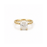 14K Gold Carat Lab Grown Elongated Cushion Textured Solitaire Engagement Ring