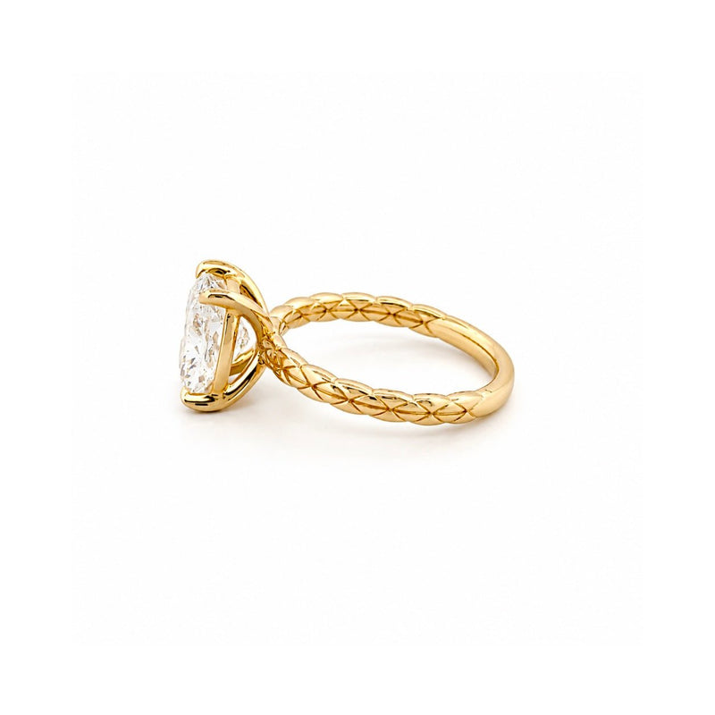 14K Gold Carat Lab Grown Elongated Cushion Textured Solitaire Engagement Ring