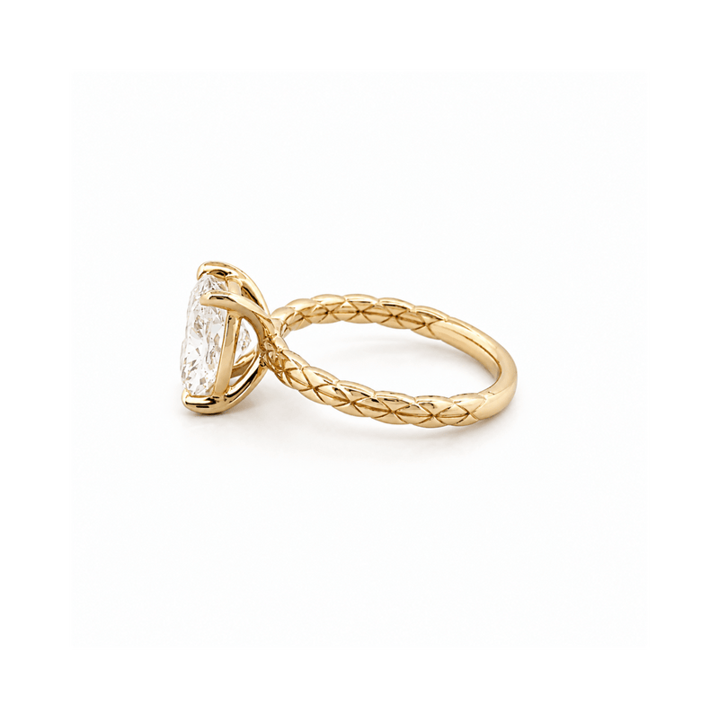 14K Gold 3.00 Carat Lab Grown Elongated Cushion Textured Solitaire Engagement Ring