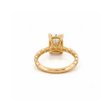 14K Gold Carat Lab Grown Elongated Cushion Textured Solitaire Engagement Ring
