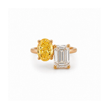 14K Gold 5.50 Carat Lab Grown Oval Yellow Diamond and Radiant Engagement Ring