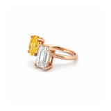 14K Gold 5.50 Carat Lab Grown Oval Yellow Diamond and Radiant Engagement Ring