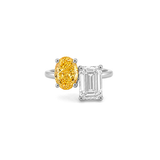 14K Gold 5.50 Carat Lab Grown Oval Yellow Diamond and Radiant Engagement Ring