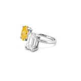 14K Gold 5.50 Carat Lab Grown Oval Yellow Diamond and Radiant Engagement Ring