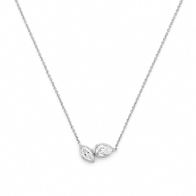 14K Gold Lab Grown Pear and Marquise Pendant Bolo Necklace