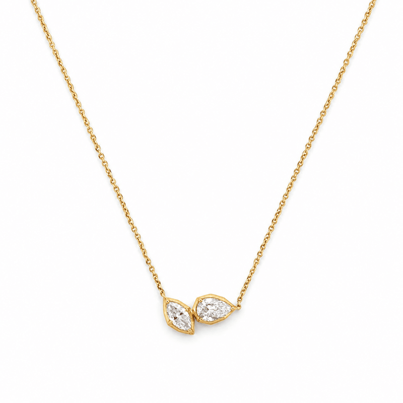 14K Gold Lab Grown Pear and Marquise Pendant Bolo Necklace