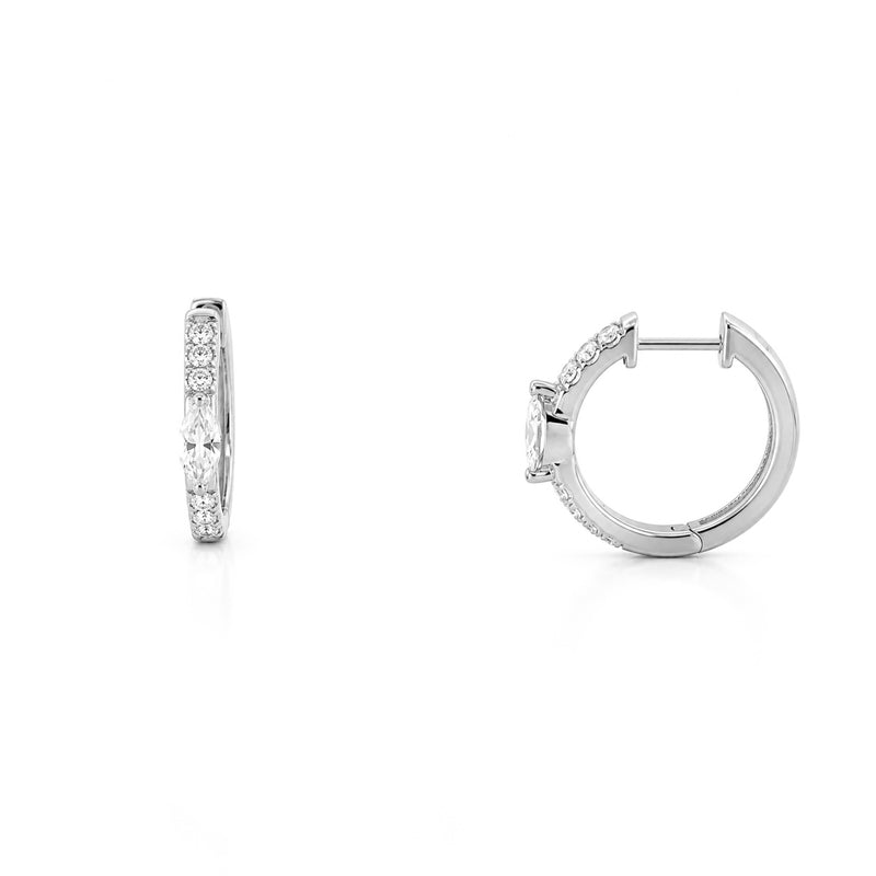 14K Gold Lab Grown Marquise Prong Set Diamond Huggies