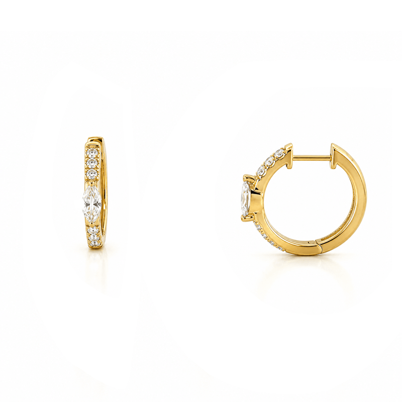 14K Gold Lab Grown Marquise Prong Set Diamond Huggies