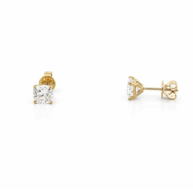 14K Gold 2.00 Carat Lab Grown Cushion Diamond Stud Earrings