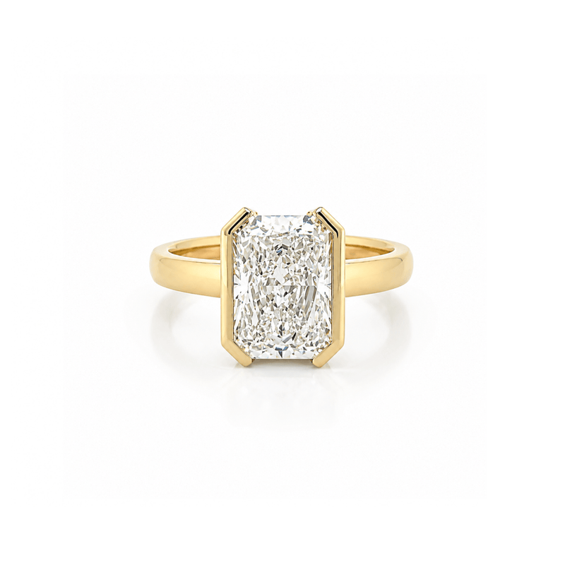 14K Gold Lab Grown Radiant Open Bezel Solitaire Engagement Ring