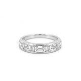 14K Gold Alternating Lab Grown Emerald Cut Diamond Half Bezel Wedding Band