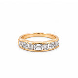 14K Gold Alternating Lab Grown Emerald Cut Diamond Half Bezel Wedding Band