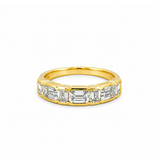14K Gold Alternating Lab Grown Emerald Cut Diamond Half Bezel Wedding Band