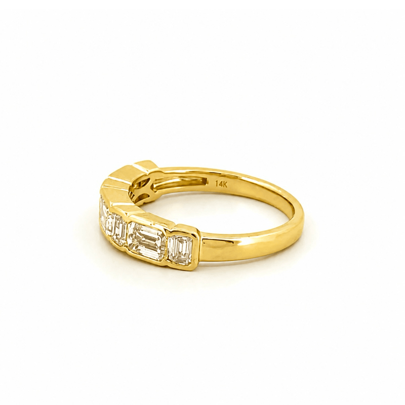 14K Gold Alternating Lab Grown Emerald Cut Diamond Half Bezel Wedding Band