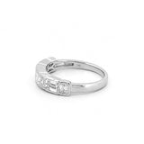 14K Gold Alternating Lab Grown Emerald Cut Diamond Half Bezel Wedding Band
