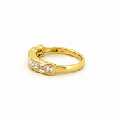 14K Gold Alternating Lab Grown Emerald Cut Diamond Half Bezel Wedding Band