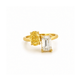 14K Gold 3.00 Carat Lab Grown Oval Yellow Diamond and Radiant Engagement Ring