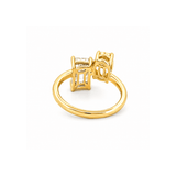 14K Gold 3.00 Carat Lab Grown Oval Yellow Diamond and Radiant Engagement Ring