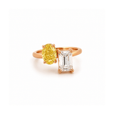 14K Gold 3.00 Carat Lab Grown Oval Yellow Diamond and Radiant Engagement Ring