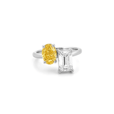 14K Gold 3.00 Carat Lab Grown Oval Yellow Diamond and Radiant Engagement Ring