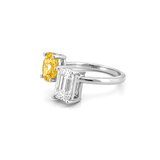 14K Gold 3.00 Carat Lab Grown Oval Yellow Diamond and Radiant Engagement Ring