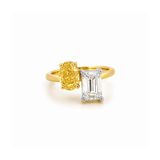 14K Gold 3.00 Carat Lab Grown Oval Yellow Diamond and Radiant Engagement Ring