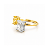 14K Gold 3.00 Carat Lab Grown Oval Yellow Diamond and Radiant Engagement Ring