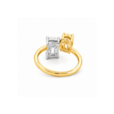14K Gold 3.00 Carat Lab Grown Oval Yellow Diamond and Radiant Engagement Ring