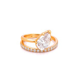 14K Gold 2.50 Carat Lab Grown Pear Half Two Row Engagement Ring