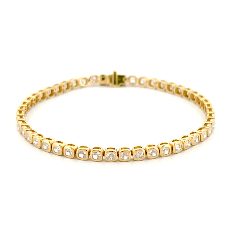 14K Gold Lab Grown Mini Cushion Bezel Tennis Bracelet