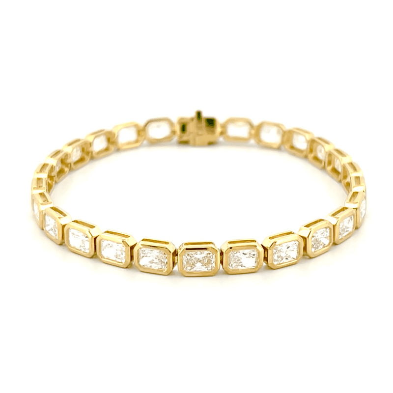 14K Gold Large Lab Grown Radiant Bezel Tennis Bracelet