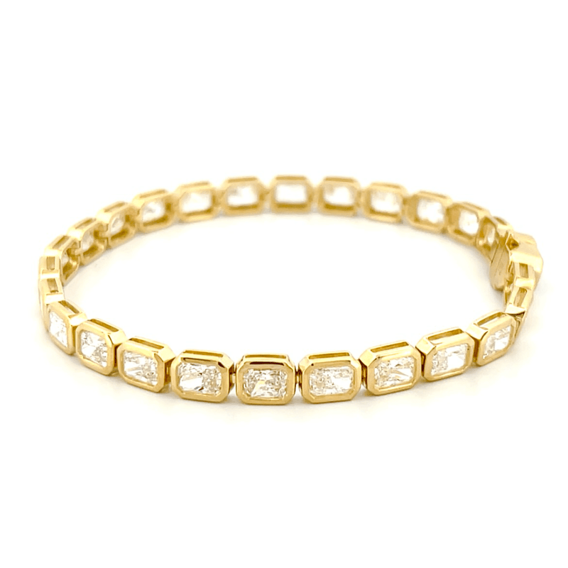 14K Gold Large Lab Grown Radiant Bezel Tennis Bracelet
