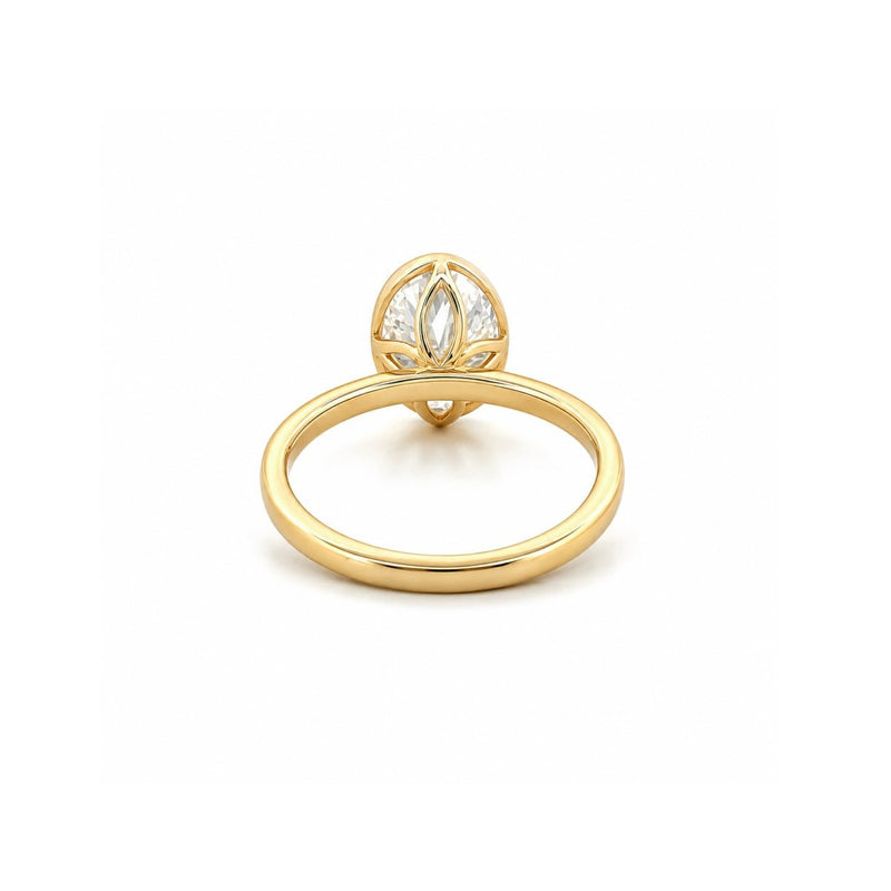 14K Gold Lab Grown Oval Diamond Floral Bezel Solitaire Engagement Ring