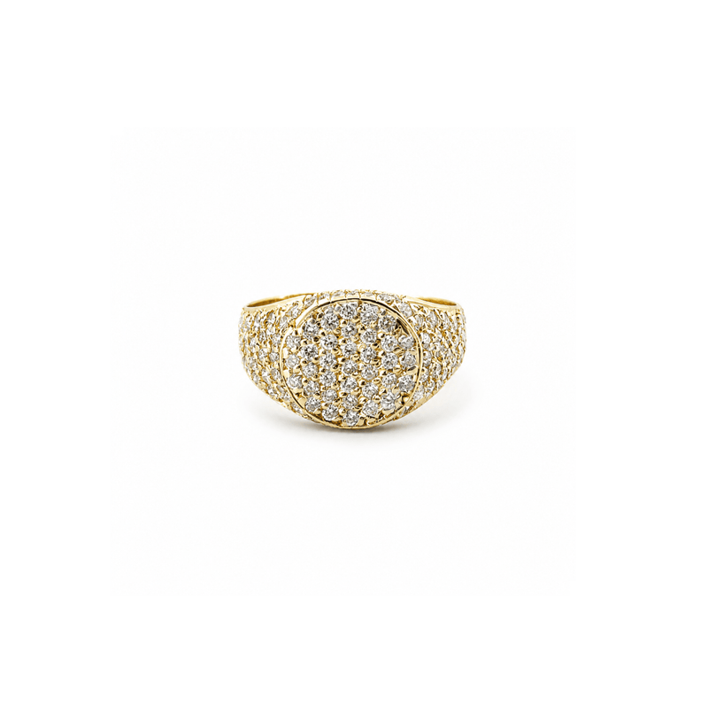 14K Gold Round Pavé Diamond Signet Band