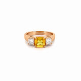 14K Gold Three Stone Yellow Sapphire Asscher Engagement Ring