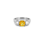 14K Gold Three Stone Yellow Sapphire Asscher Engagement Ring