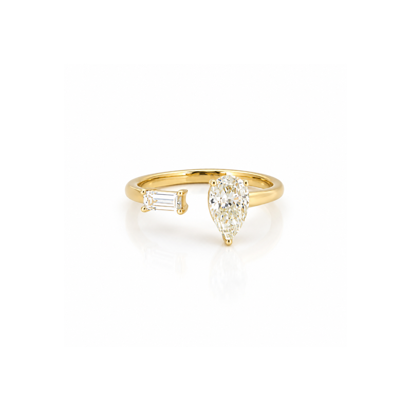 14K Gold Baguette and Pear Open Diamond Band
