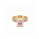 14K Gold Diamond 3D Band with Under Halo Morganite And Diamond Set