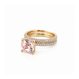 14K Gold Diamond 3D Band with Under Halo Morganite And Diamond Set