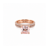 14K Gold Diamond 3D Band with Under Halo Morganite And Diamond Set