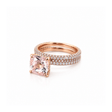 14K Gold Diamond 3D Band with Under Halo Morganite And Diamond Set