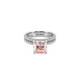 14K Gold Diamond 3D Band with Under Halo Morganite And Diamond Set