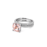 14K Gold Diamond 3D Band with Under Halo Morganite And Diamond Set