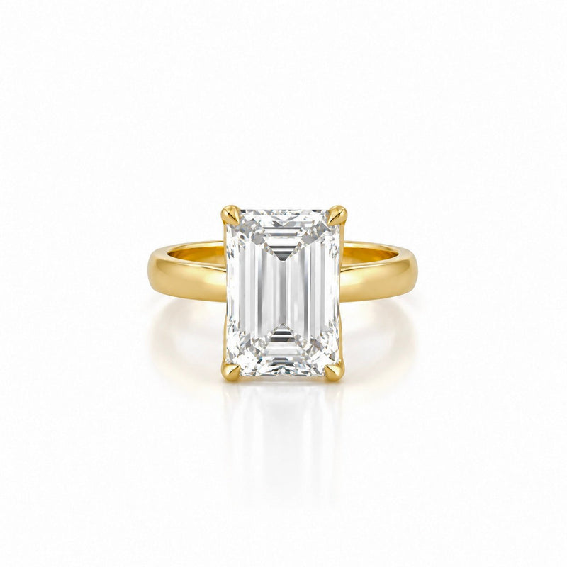 14K Gold Lab Grown Emerald Cut Diamond Floral Solitaire Engagement Ring